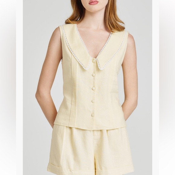 Wayf Tops - Wayf butter yellow Styled by COCO! Allie Lace Detail Linen Blend NWT